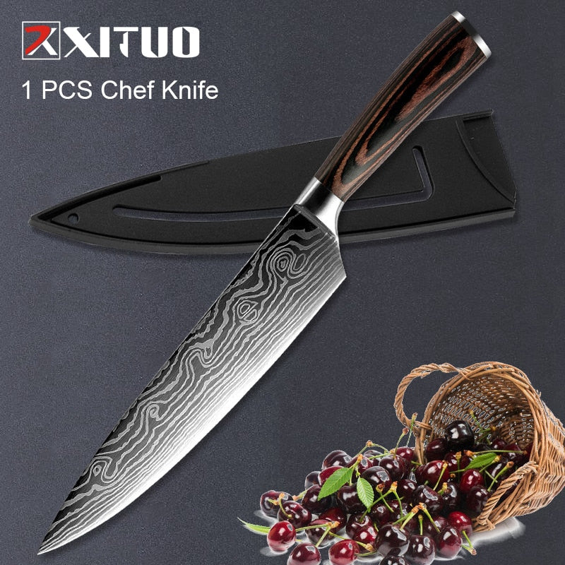 XITUO 1-5PCS set Chef Knife Japanese Stainless Steel Sanding Laser Pattern Knives Professional Sharp Blade Knife Cooking Tool - Quid Mart