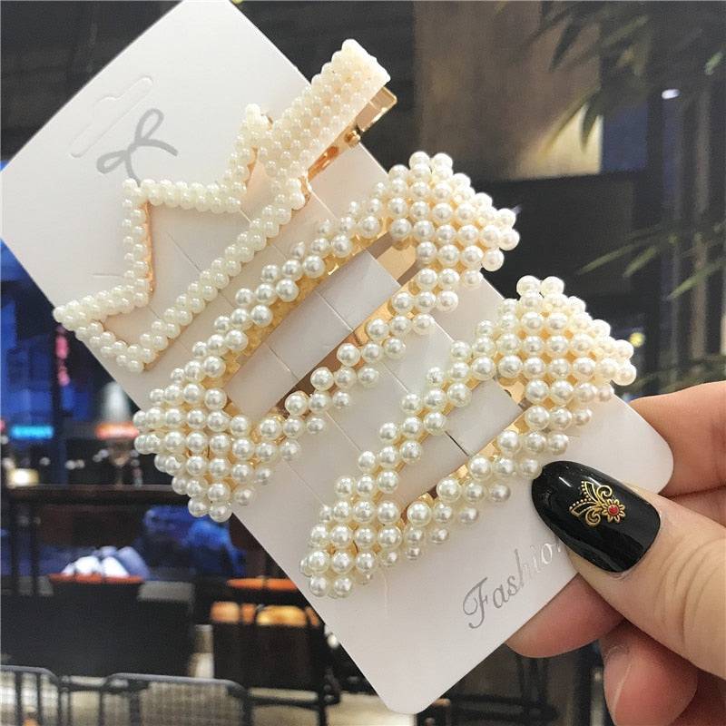Handmade Pearls Hair Clips Set - Women's Fashion Barrettes - Quid Mart