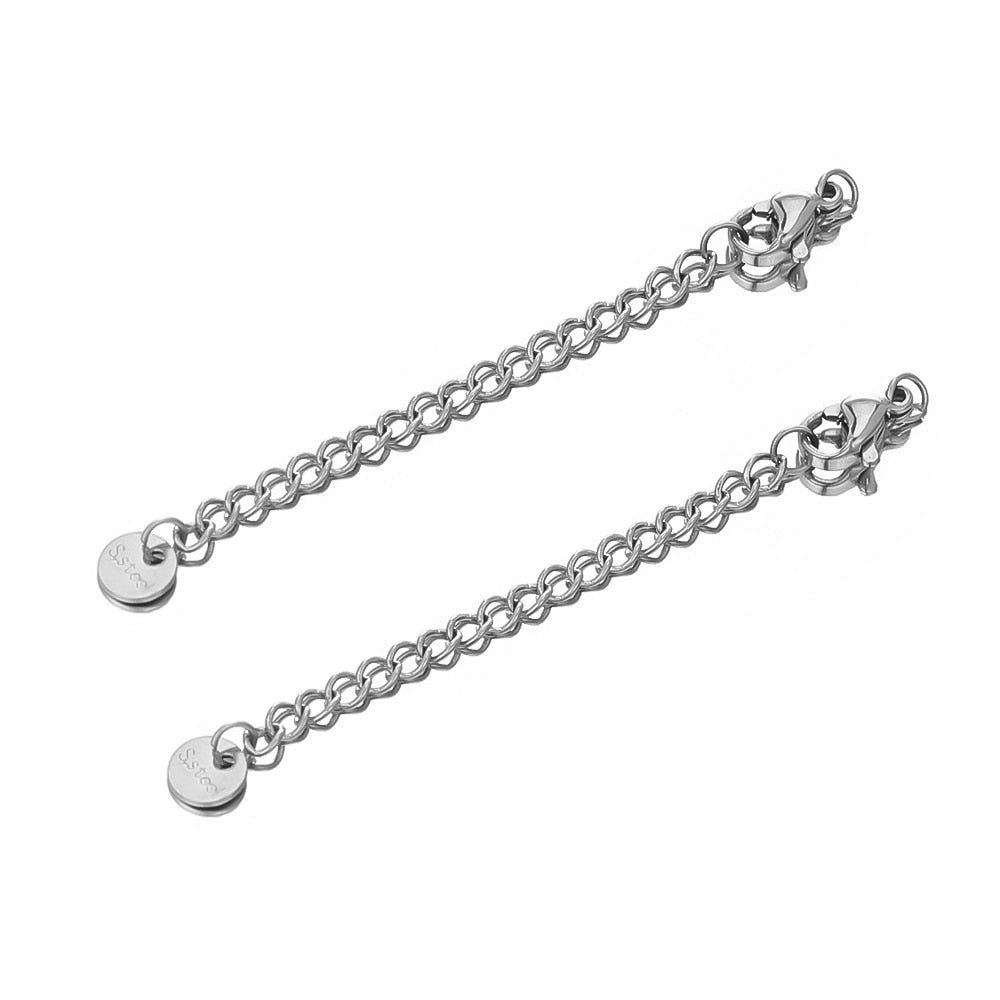 10pcs Stainless Steel Extension Extended Tail Chains Lobster Clasps Connectors DIY Jewelry Making Findings Bracelet Necklaces - Quid Mart