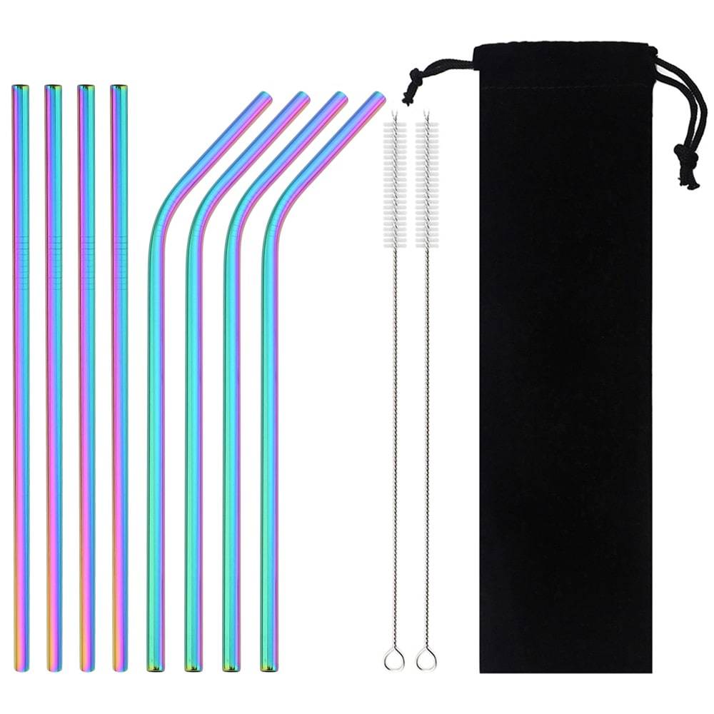 Reusable Drinking Straw 18/10 Stainless Steel Straw Set High Quality Metal Colorful Straw With Cleaner Brush Bar Party Accessory - Quid Mart