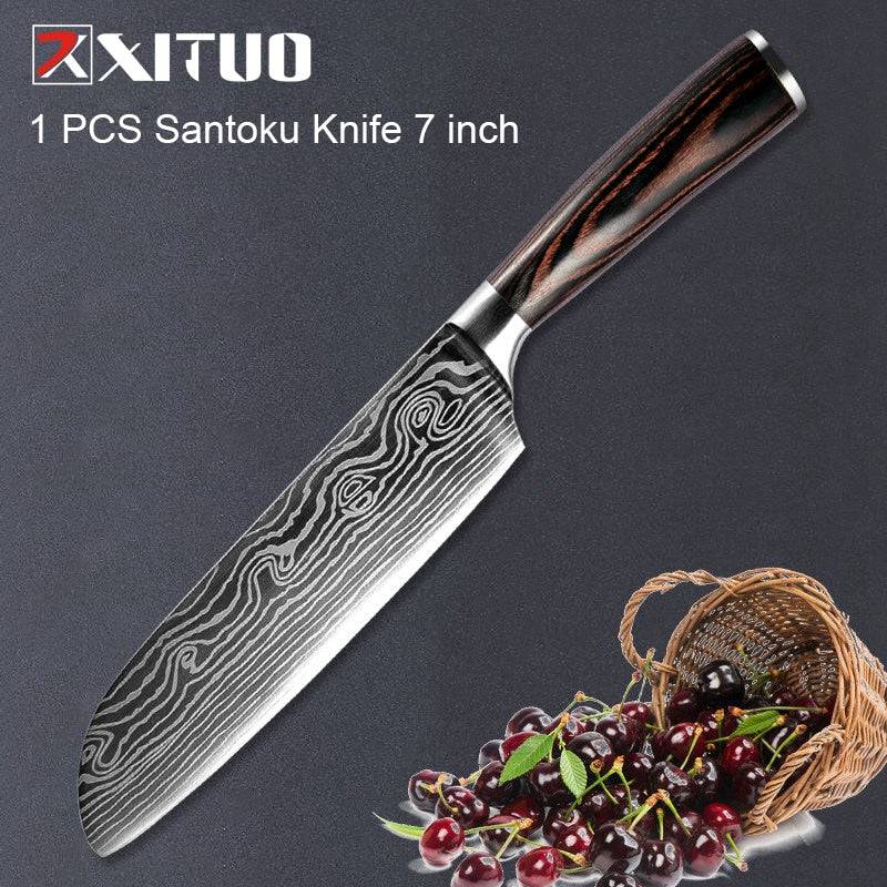 XITUO 1-5PCS set Chef Knife Japanese Stainless Steel Sanding Laser Pattern Knives Professional Sharp Blade Knife Cooking Tool - Quid Mart