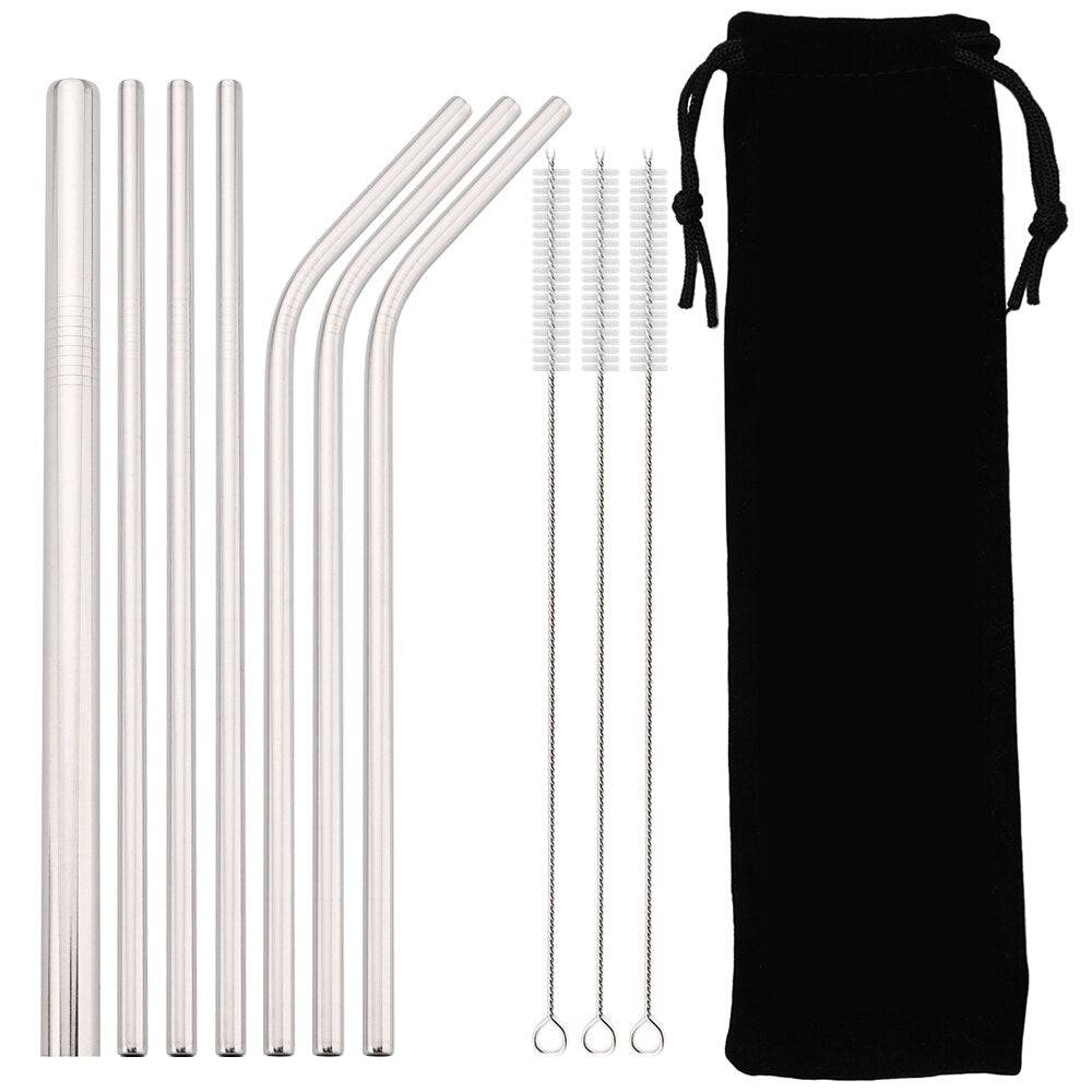 Reusable Drinking Straw 18/10 Stainless Steel Straw Set High Quality Metal Colorful Straw With Cleaner Brush Bar Party Accessory - Quid Mart