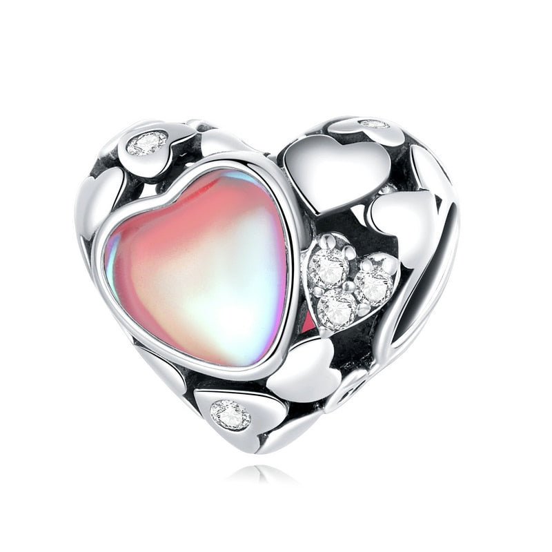 BISAER 925 Sterling Silver Heart Series Charm Bead Colorful Zircon Pendant Fit Family Mother&#39;s Day Birthday Bracelet DIY Jewelry - Quid Mart