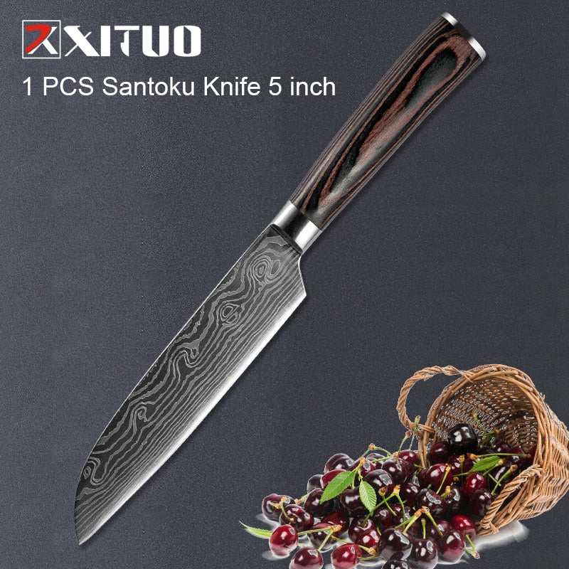 XITUO 1-5PCS set Chef Knife Japanese Stainless Steel Sanding Laser Pattern Knives Professional Sharp Blade Knife Cooking Tool - Quid Mart