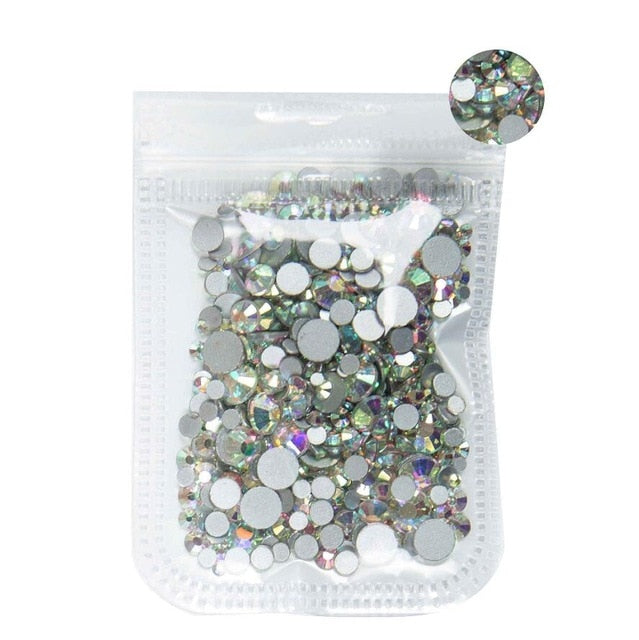 SS3-ss8 1440pcs Clear Crystal AB gold 3D Non HotFix FlatBack Nail Art Rhinestones Decorations Shoes And Dancing Decoration - Quid Mart