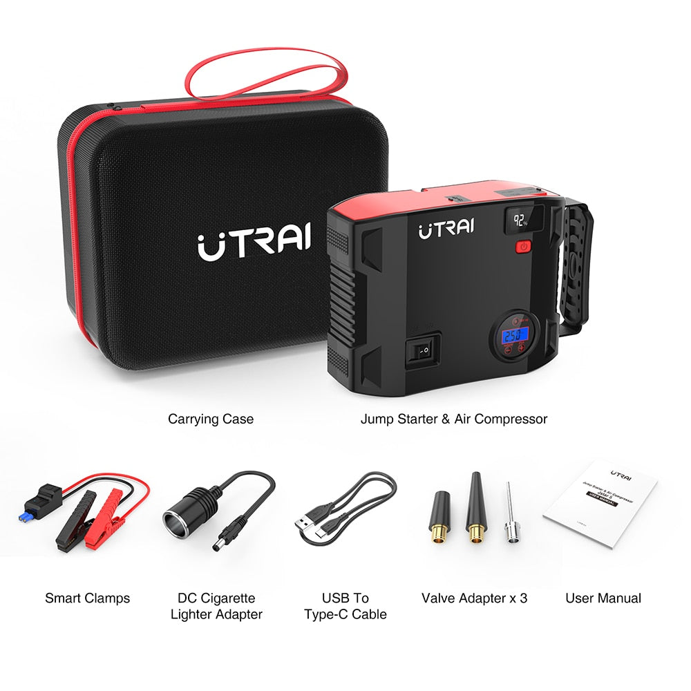 UTRAI 4 In 1 2000A Jump Starter Power Bank 150PSI Air Compressor Tire Pump Portable Charger Car Booster Starting Device - Quid Mart