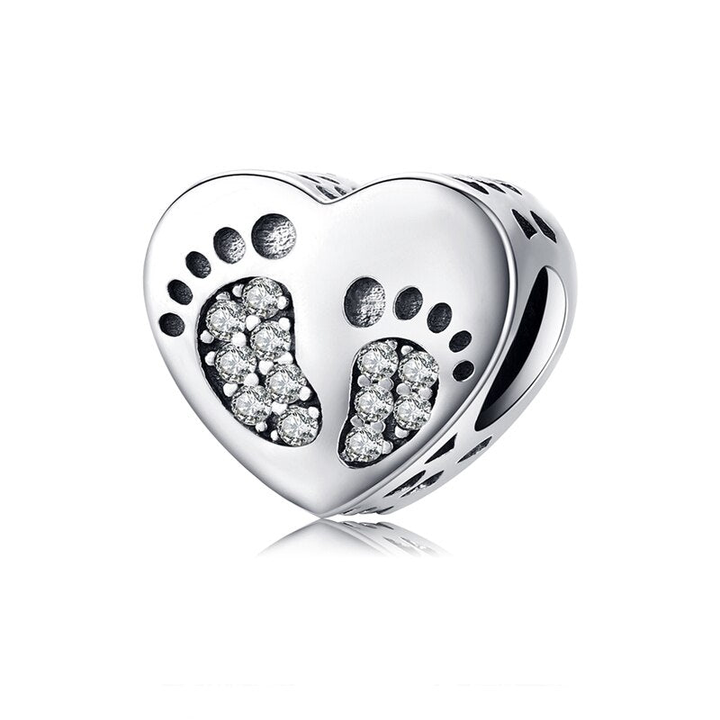 BISAER 925 Sterling Silver Heart Series Charm Bead Colorful Zircon Pendant Fit Family Mother&#39;s Day Birthday Bracelet DIY Jewelry - Quid Mart