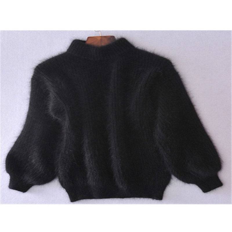 White Mohair Turtleneck Sweater: Autumn-Winter, Lantern Sleeve - Quid Mart