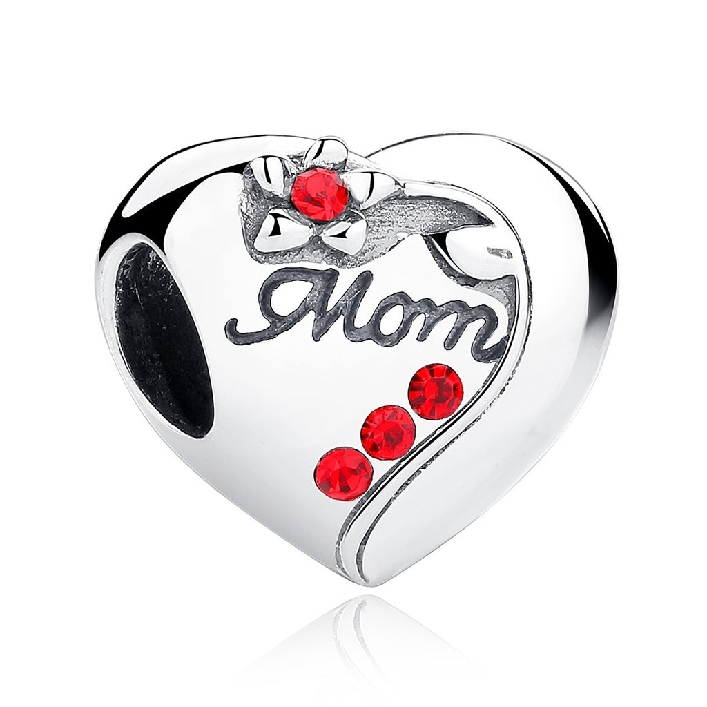 BISAER 925 Sterling Silver Heart Series Charm Bead Colorful Zircon Pendant Fit Family Mother&#39;s Day Birthday Bracelet DIY Jewelry - Quid Mart