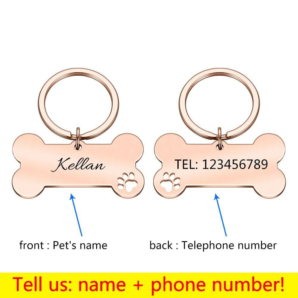 Personalized Pet ID Tag Keychain Engraved Pet ID Name for Cat Puppy Dog Collar Tag Pendant Keyring Bone Pet Accessories - Quid Mart