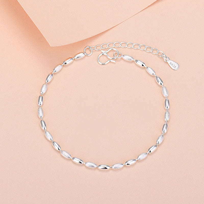 925 Sterling Silver Lucky Bead Charm Bracelet For Women Chain Round Bangles Fashion Luxury Quality Jewelry Christmas Accessories - Quid Mart
