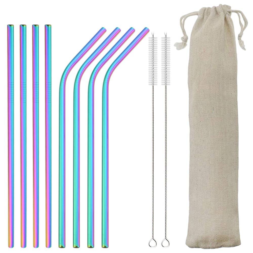 Reusable Drinking Straw 18/10 Stainless Steel Straw Set High Quality Metal Colorful Straw With Cleaner Brush Bar Party Accessory - Quid Mart