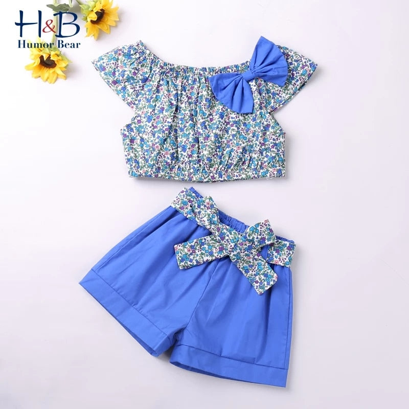 Humor Bear Summer Girls Dot Bow T-shirt & Shorts Set - Quid Mart