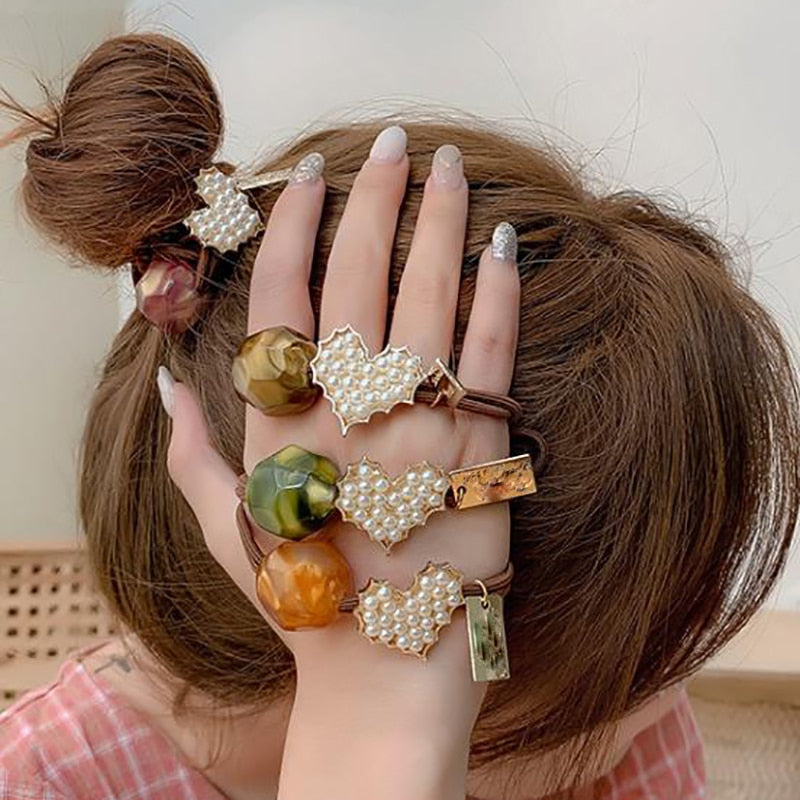 Korea Women's Crystal Pearl Hair Ropes - Fashion Accessories - Quid Mart