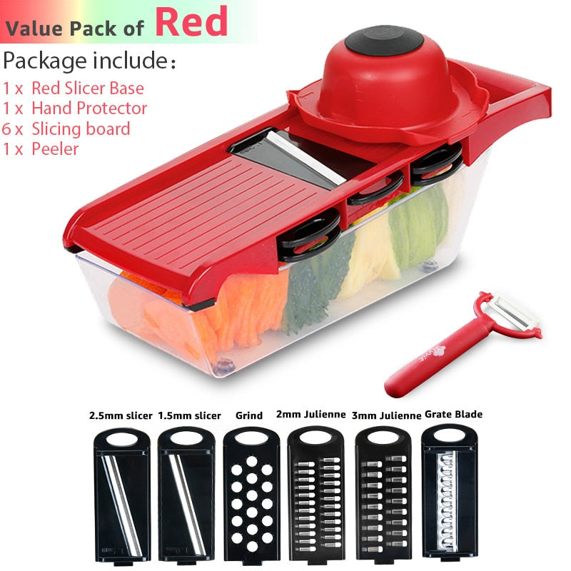 Vegetable Cutter Grater for Vegetables Slicers Shredders Multi Slicer Peeler Carrot Fruit 6 in 1 Gadgets Vegetable Cutting Tools - Quid Mart