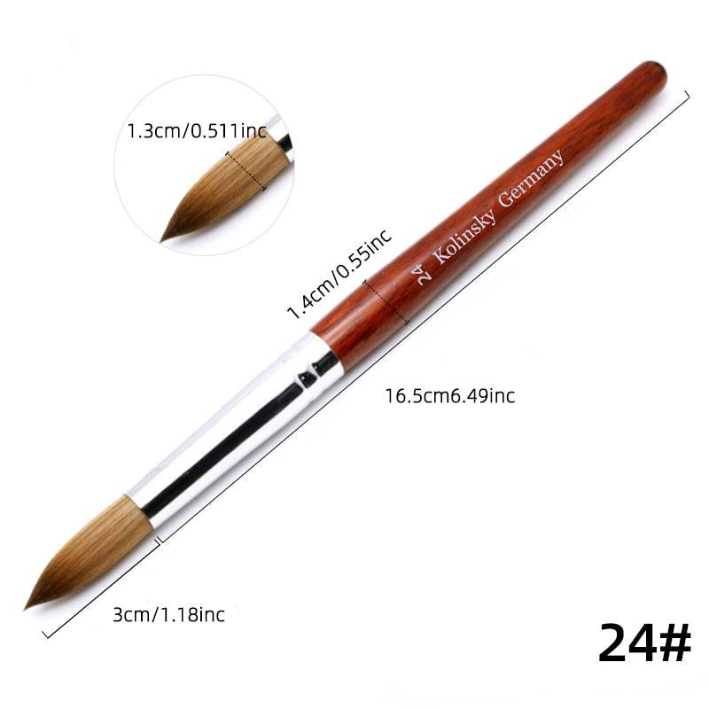 Kolinsky Acrylic Nail Brush Good Quality Nail Art Mink Brush Wood Handle Gel Builder Manicure Brush Drawing Tools Size 8-24 - Quid Mart