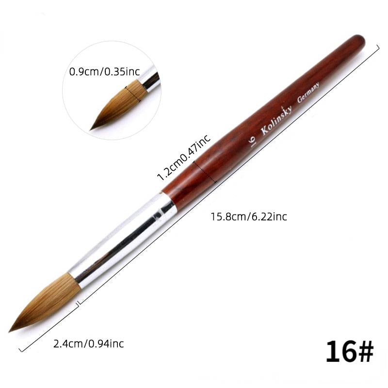 Kolinsky Acrylic Nail Brush Good Quality Nail Art Mink Brush Wood Handle Gel Builder Manicure Brush Drawing Tools Size 8-24 - Quid Mart