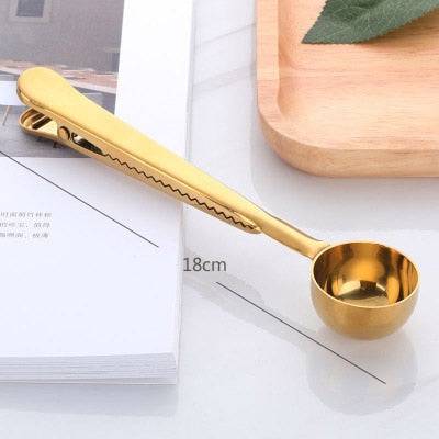 Two-in-one Stainless Steel Coffee Spoon Sealing Clip Kitchen Gold Accessories Recipient Cafe Expresso Cucharilla Decoration - Quid Mart