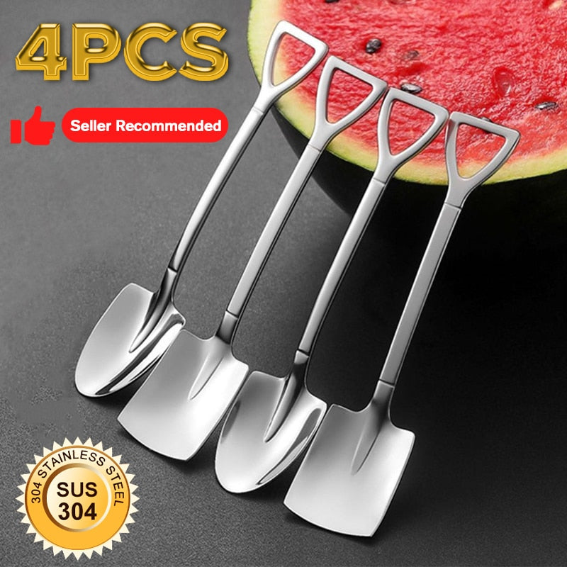 4/8PCS Shovel Spoons Stainless Steel TeaSpoons Creative Coffee Spoon For Ice cream Dessert Scoop Tableware Cutlery set - Quid Mart