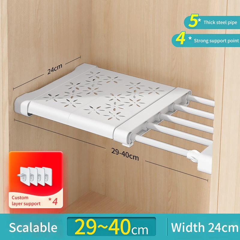 Joybos Cloths Shelves Closet Wardrobe Organizers Storage Shelves Racks Telescopic Shelves Wall Mounted Racks - Quid Mart