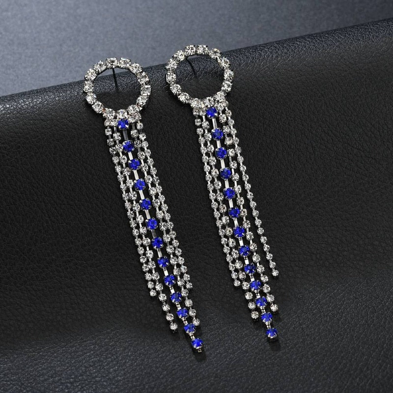 New Luxury Rhinestone Crystal Long Tassel Earrings for Women Bridal Drop Dangling Earrings Party Wedding Jewelry Gifts - Quid Mart