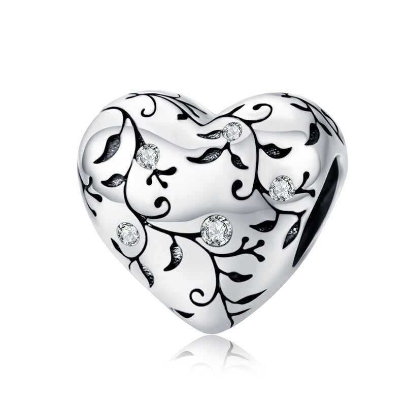 BISAER 925 Sterling Silver Heart Series Charm Bead Colorful Zircon Pendant Fit Family Mother&#39;s Day Birthday Bracelet DIY Jewelry - Quid Mart