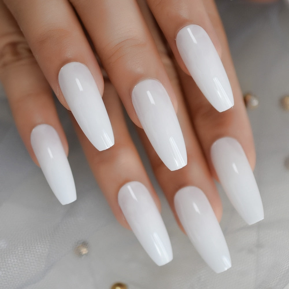 Salon Acrylic Press On Nails French Nails Short Length Ombre Round French Tips Glitter Pattern White Thin False Nail Art - Quid Mart