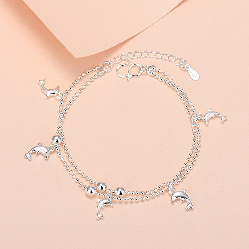 925 Sterling Silver Lucky Bead Charm Bracelet For Women Chain Round Bangles Fashion Luxury Quality Jewelry Christmas Accessories - Quid Mart
