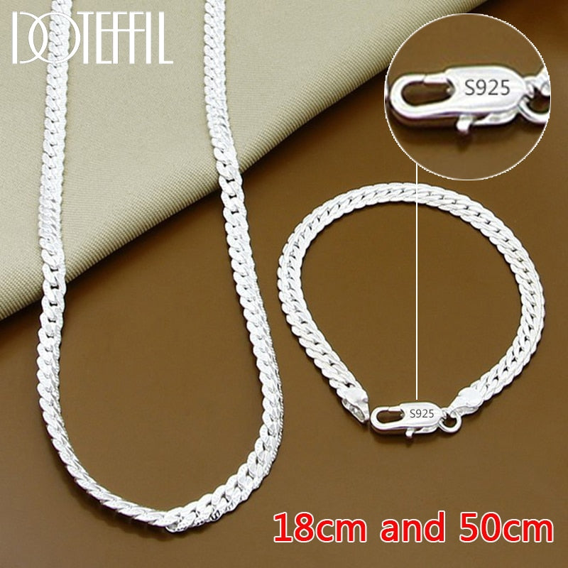 DOTEFFIL 925 Sterling Silver 8/16/18/20/22/24 Inch 6mm Side Chain Necklace Bracelet For Woman Men Fashion Charm Wedding Jewelry - Quid Mart