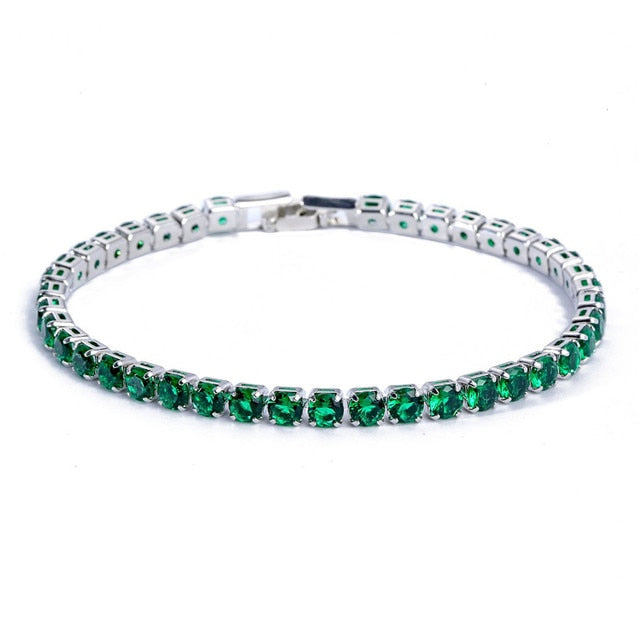 4mm Cubic Zirconia Green Tennis Bracelet Chain Bracelets For Women Men Gold Silver Color Hand Chain CZ Chain Homme Jewelry - Quid Mart