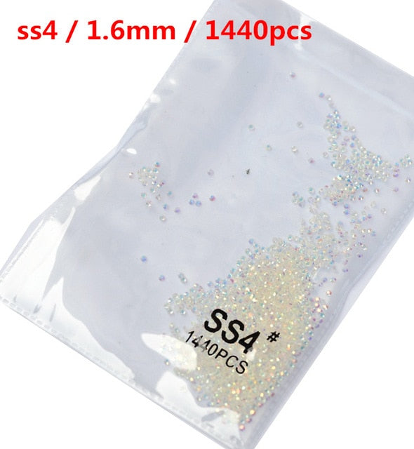 SS3-ss8 1440pcs Clear Crystal AB gold 3D Non HotFix FlatBack Nail Art Rhinestones Decorations Shoes And Dancing Decoration - Quid Mart