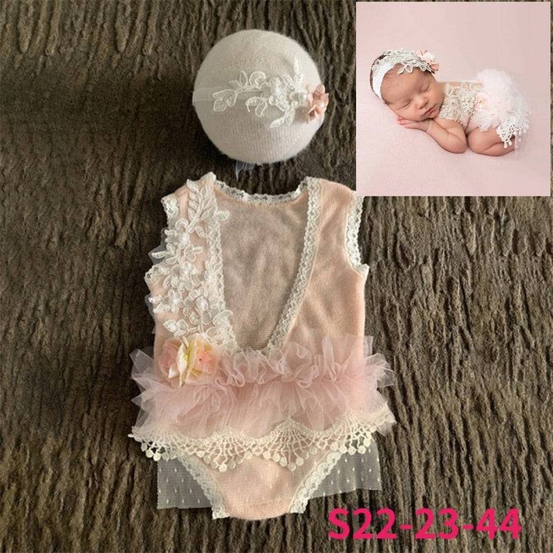 Newborn Baby Photo Props: Lace Romper & Hat Set - Quid Mart