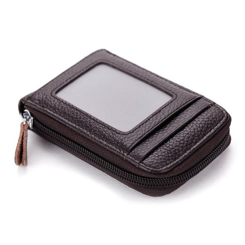 RFID Men&#39;s Card Holder Unisex Wallet Genuine Leather Business Card Holder Zipper Card Protect Case ID Bank Card Holders Purse - Quid Mart