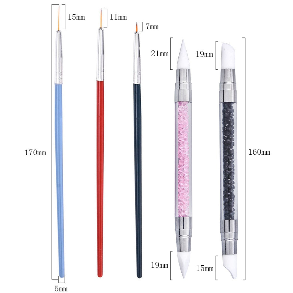 5 Pcs/Sets Nail Art Pen 2 In 1 Double Ends Dotting Drawing Painting UV Gel Liner Polish Brush Set Nail Art Dotting Tools - Quid Mart