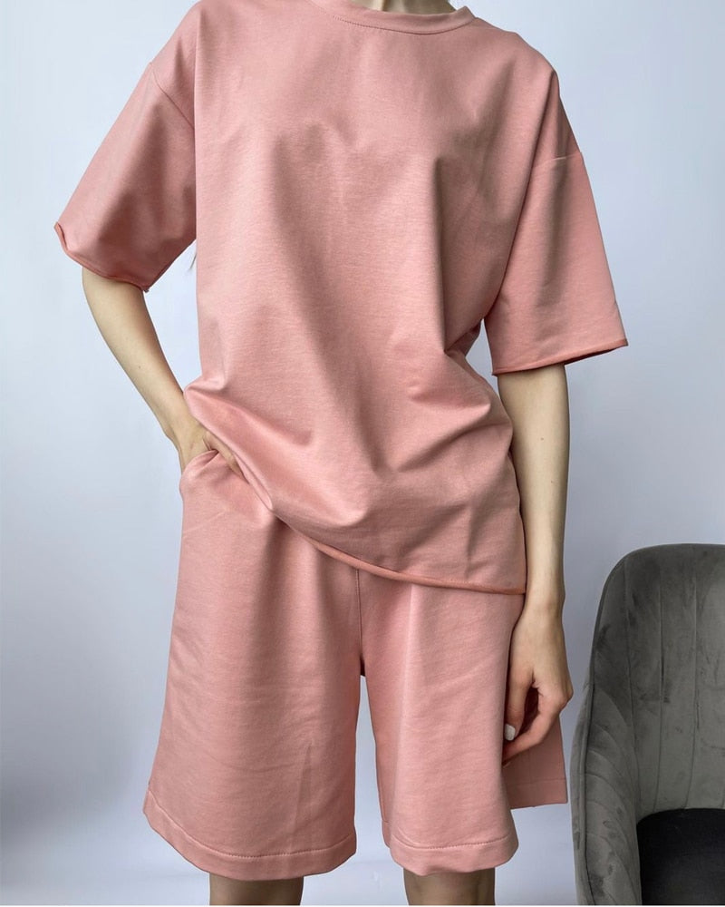 Hirsionsan Women's Summer Cotton Two-Piece Set - Quid Mart