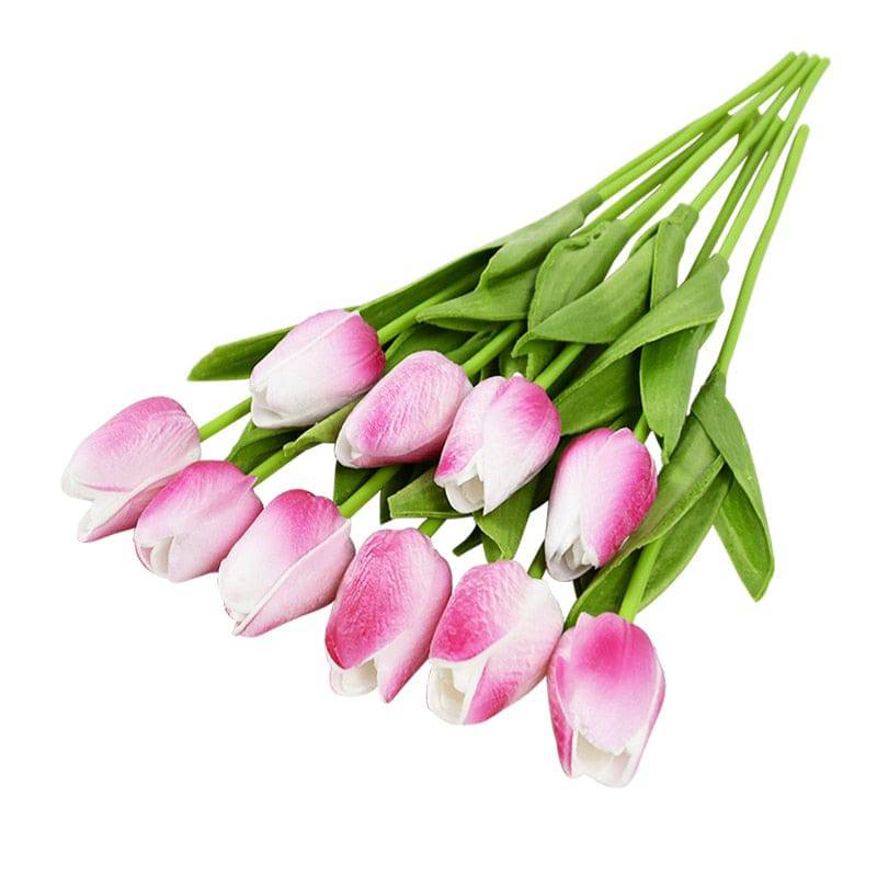 10 Real Touch Tulip Bouquets - PE Fake Flowers for Wedding, Home, and Garden Decor - Quid Mart