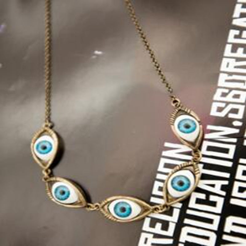 Gothic Kpop Turkish Punk Evil Eye Necklace Pendant For Women Eyeball Brambles Connect Multiple Dense Choker Hip Hop Jewelry Gift - Quid Mart