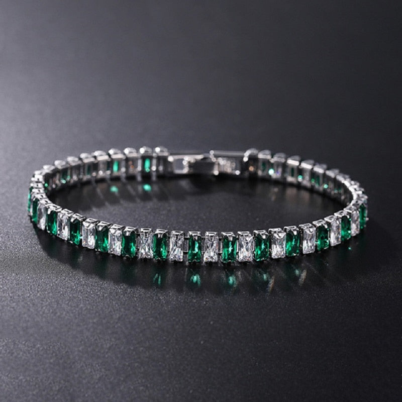 4mm Cubic Zirconia Green Tennis Bracelet Chain Bracelets For Women Men Gold Silver Color Hand Chain CZ Chain Homme Jewelry - Quid Mart