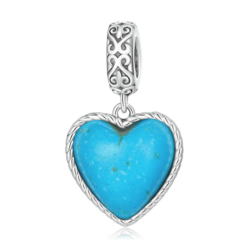 BISAER 925 Sterling Silver Heart Series Charm Bead Colorful Zircon Pendant Fit Family Mother&#39;s Day Birthday Bracelet DIY Jewelry - Quid Mart