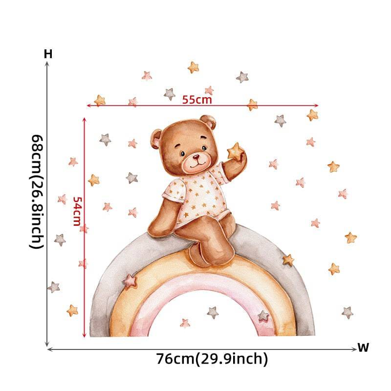 Cartoon Teddy Bear Sleeping on the Moon and Stars Wall Stickers for Kids Room Baby Room Decoration Wall Decals Room Interior - Quid Mart