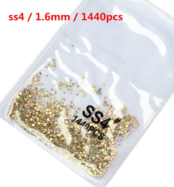 SS3-ss8 1440pcs Clear Crystal AB gold 3D Non HotFix FlatBack Nail Art Rhinestones Decorations Shoes And Dancing Decoration - Quid Mart