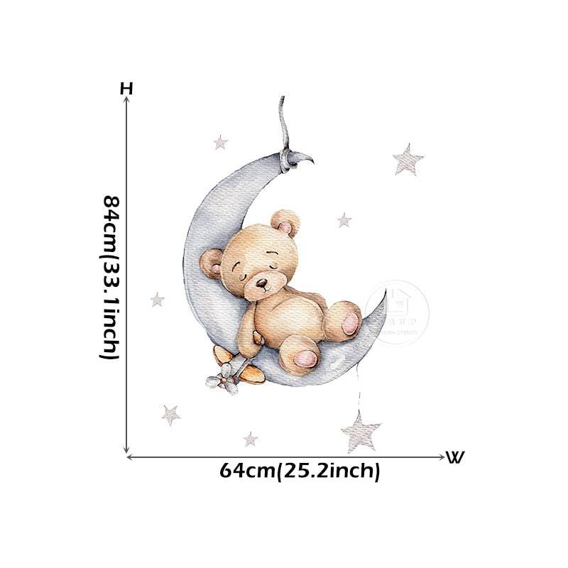 Cartoon Teddy Bear Sleeping on the Moon and Stars Wall Stickers for Kids Room Baby Room Decoration Wall Decals Room Interior - Quid Mart