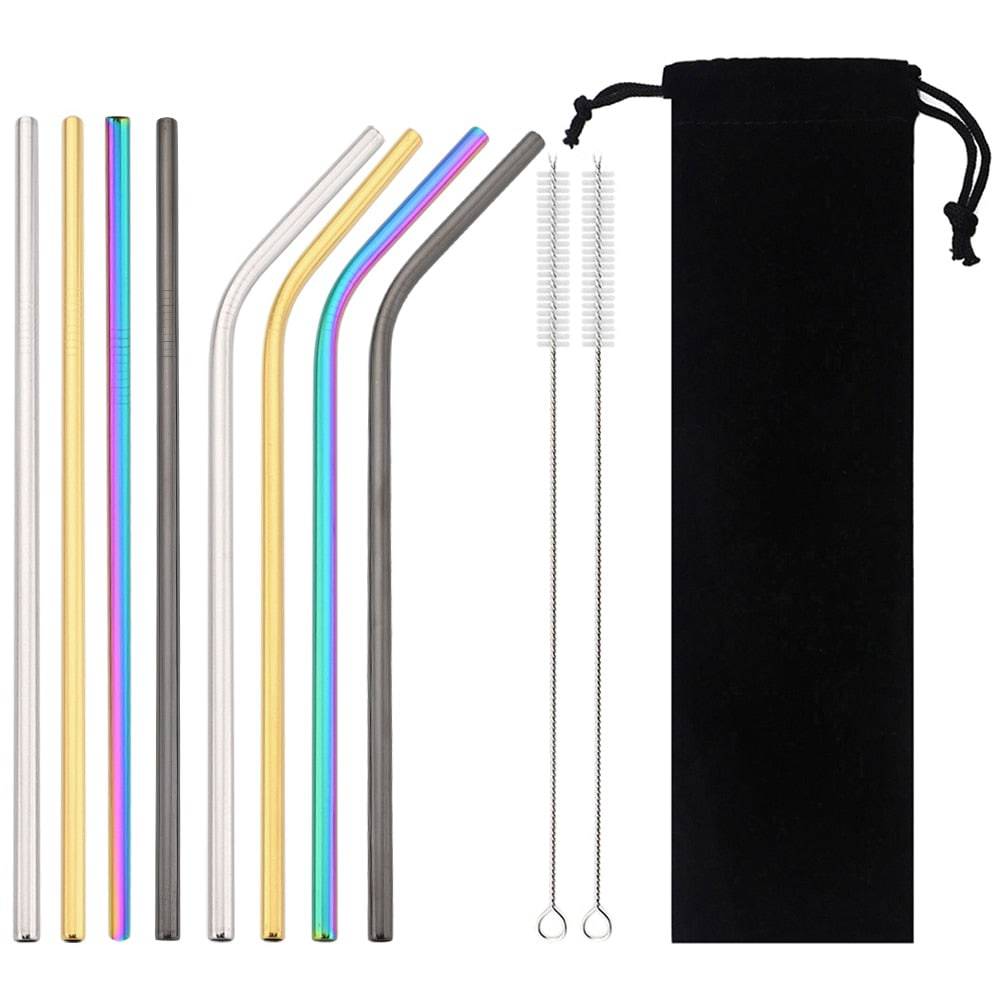 Reusable Drinking Straw 18/10 Stainless Steel Straw Set High Quality Metal Colorful Straw With Cleaner Brush Bar Party Accessory - Quid Mart