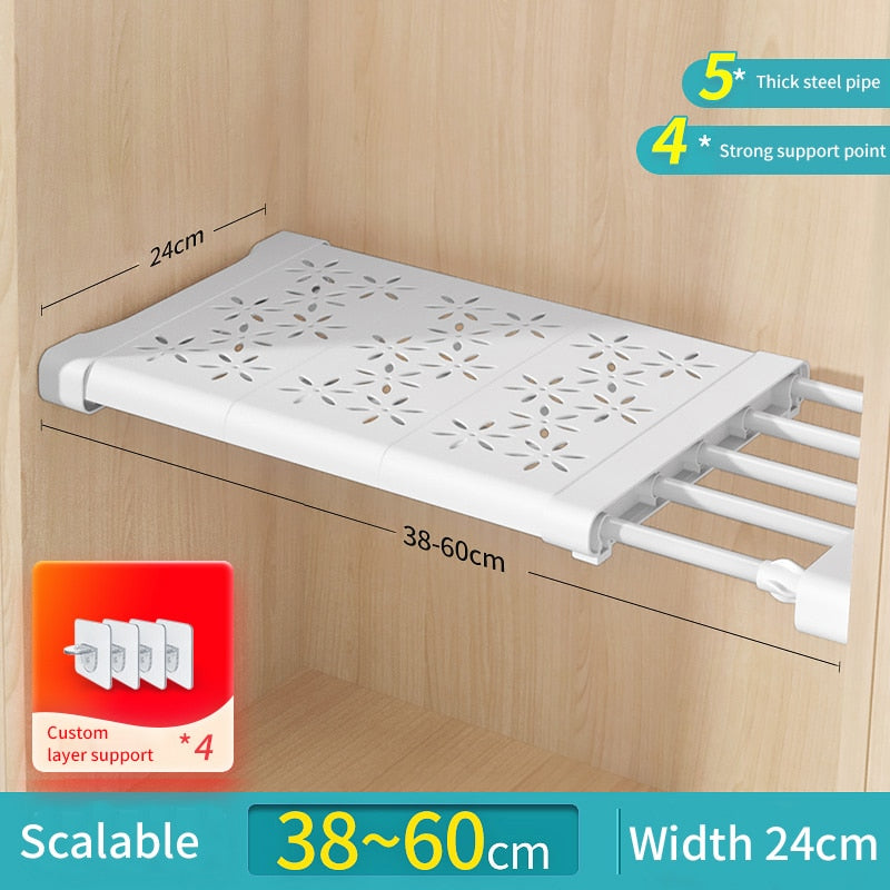 Joybos Cloths Shelves Closet Wardrobe Organizers Storage Shelves Racks Telescopic Shelves Wall Mounted Racks - Quid Mart