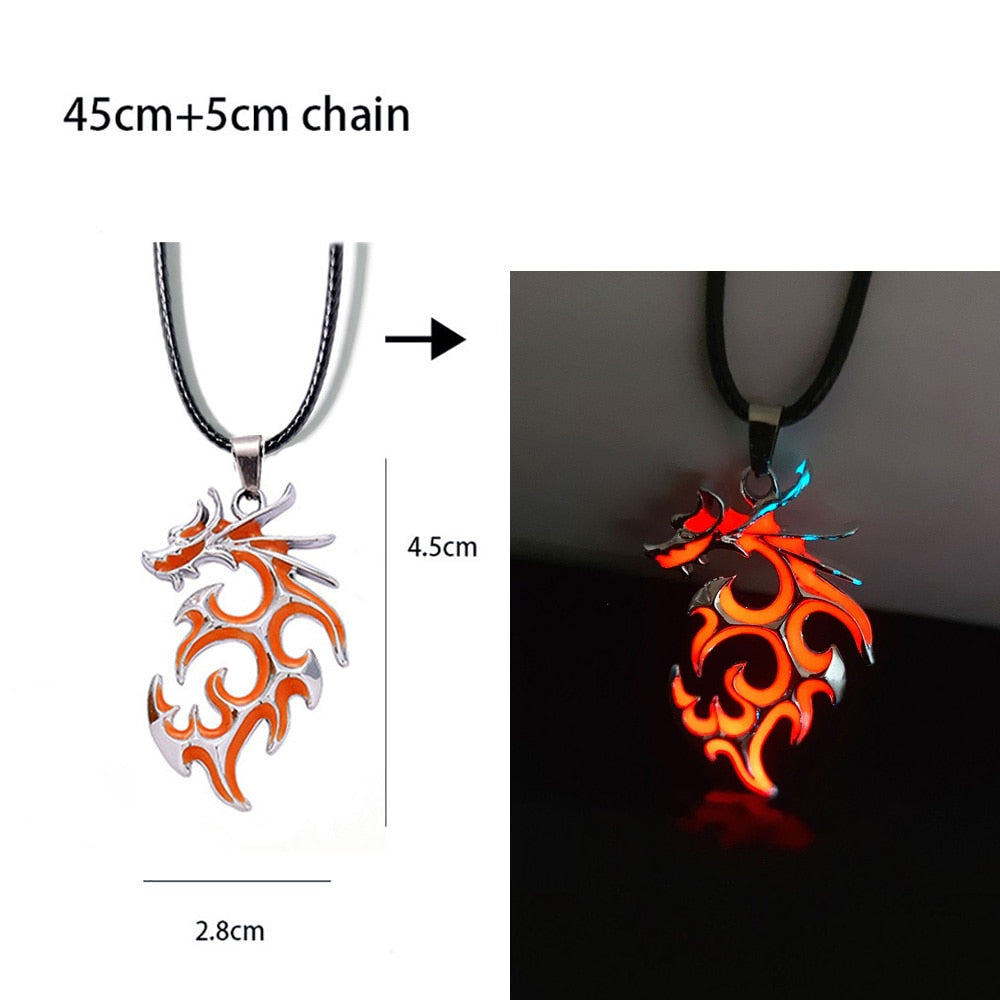 Luminous Dragon Necklace Glowing Night Fluorescence Antique Silver Plated Glow In The Dark Necklace for Men Women Party Hallowen - Quid Mart