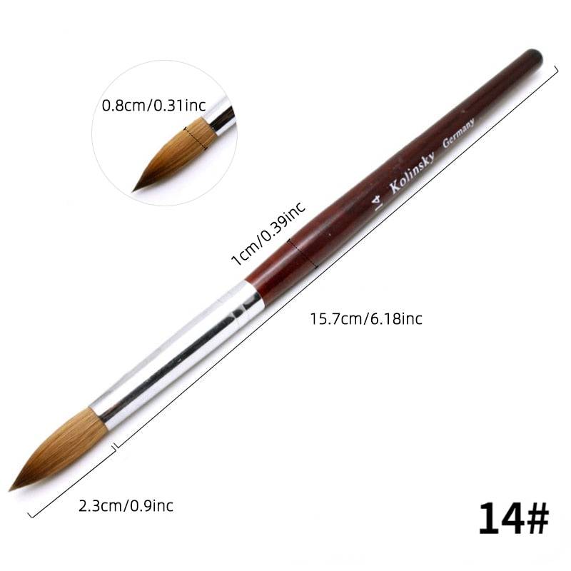 Kolinsky Acrylic Nail Brush Good Quality Nail Art Mink Brush Wood Handle Gel Builder Manicure Brush Drawing Tools Size 8-24 - Quid Mart