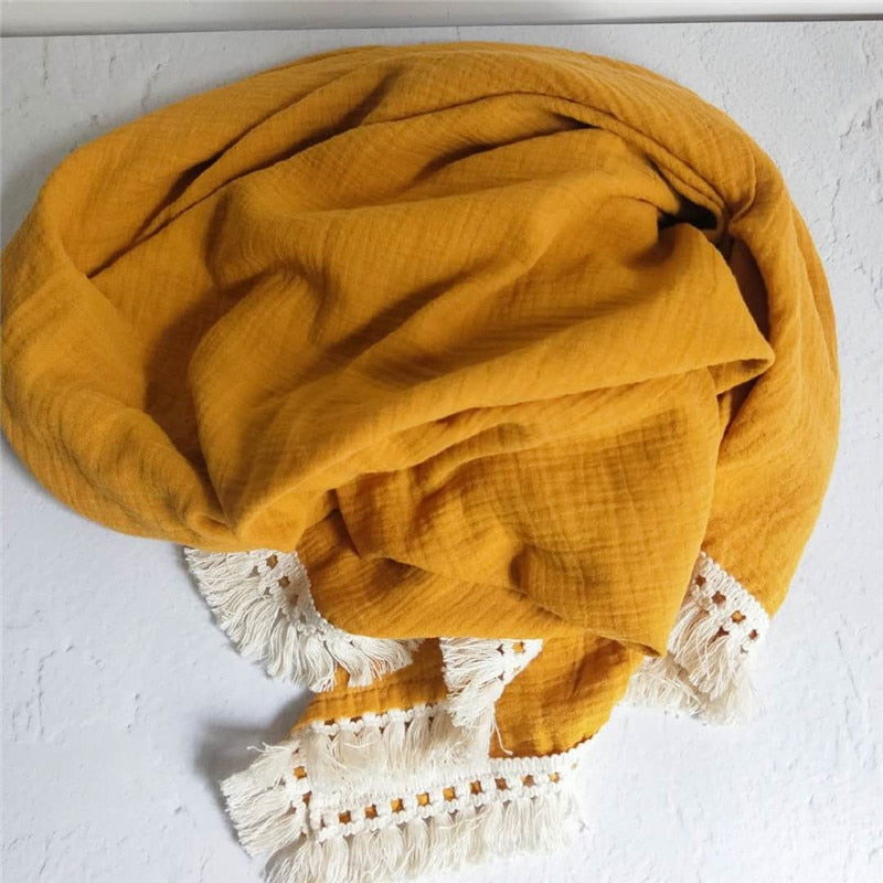 Muslin Cotton Baby Blanket: 2-Layer Newborn Tassel Swaddle - Quid Mart