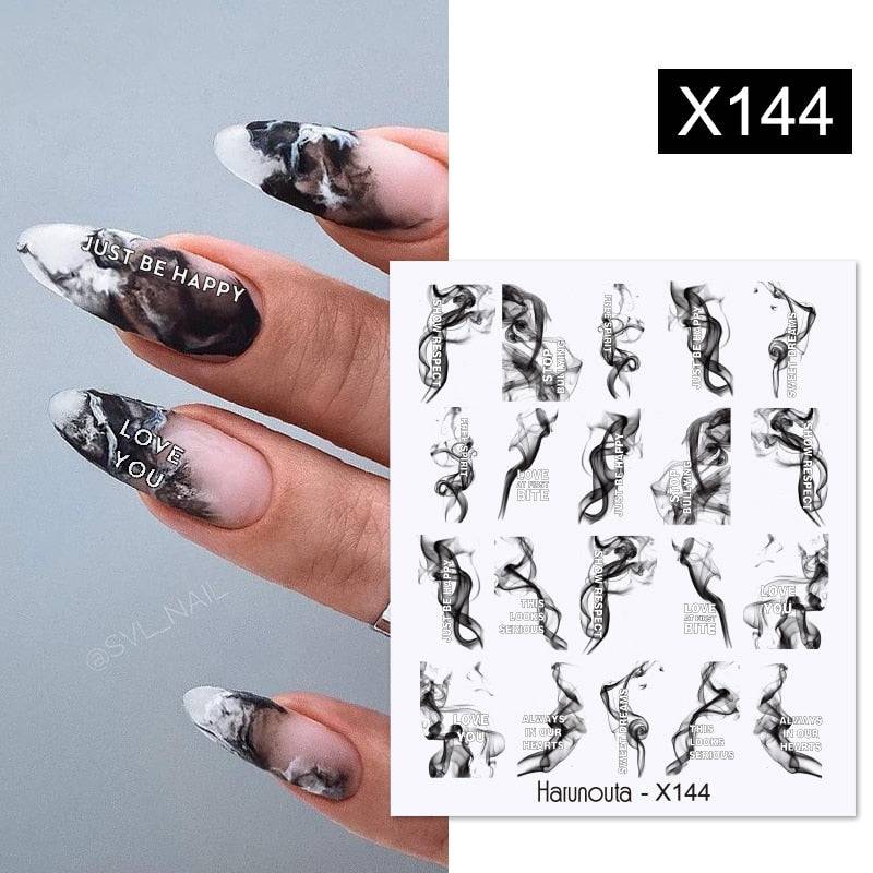 Harunouta Abstract Line Leopard Print Nail Water Sticker Decals Flower Leaves Marble Slider Decoration For Autumn Nail Design