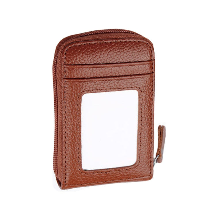 RFID Men&#39;s Card Holder Unisex Wallet Genuine Leather Business Card Holder Zipper Card Protect Case ID Bank Card Holders Purse - Quid Mart