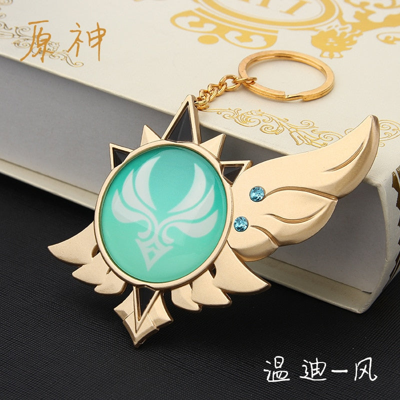 Game Genshin Impact Vision Lnazuma Ganyu Keqing Wendi Xiao Keychain Luminous 7 Element Weapons Eye Of Original God Toy KeyRing - Quid Mart